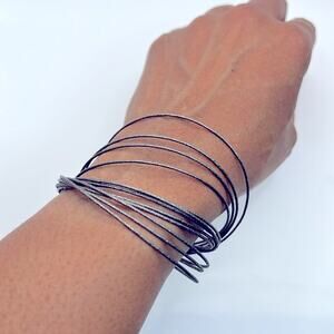 Elegant Gunmetal Silver Tone Textured Multi-Strand Bracelet